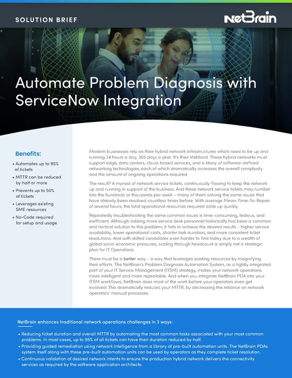 NetBrain Automate Problem Diagnosis With ServiceNow Integration Solution Brief_2-15_22 - Page 1